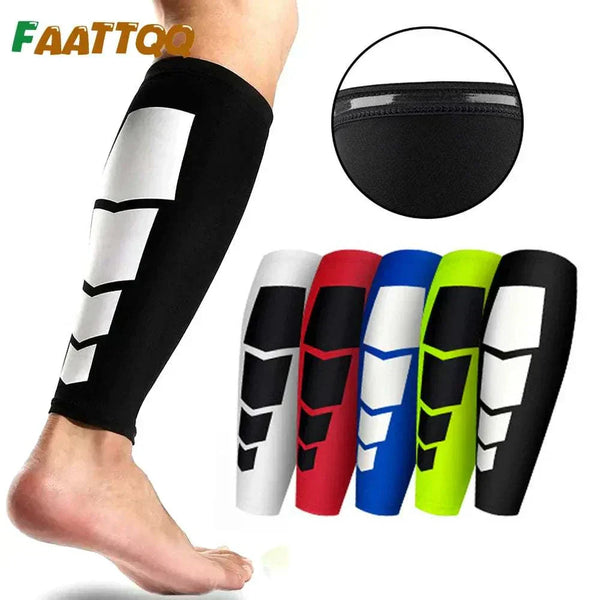 Unisex calf compression sleeve for athletes with breathable, moisture-wicking fabric and reflective threading